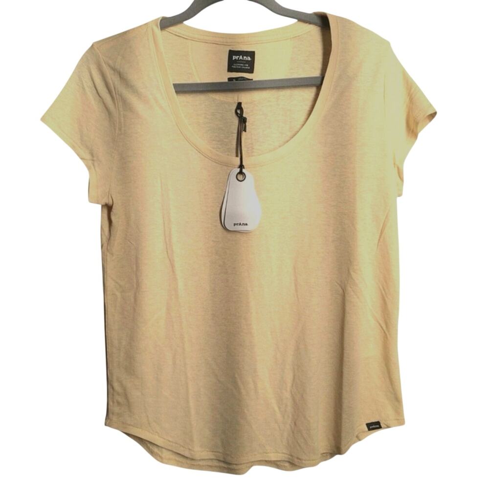 Womens Prana Cozy Up Scoop Neck Hemp Blend Tee Size XS Sun Kissed Heather Yellow